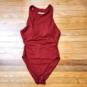 Elegant Red High-Neck One-Piece Swimsuit